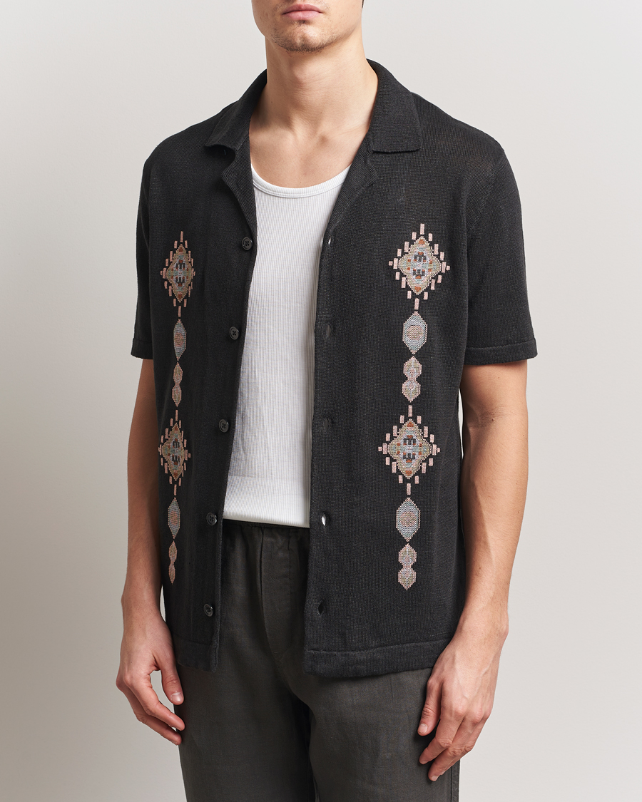 Herren | Hemden | NN07 | Henry Printed Knitted Short Sleeve Shirt Black