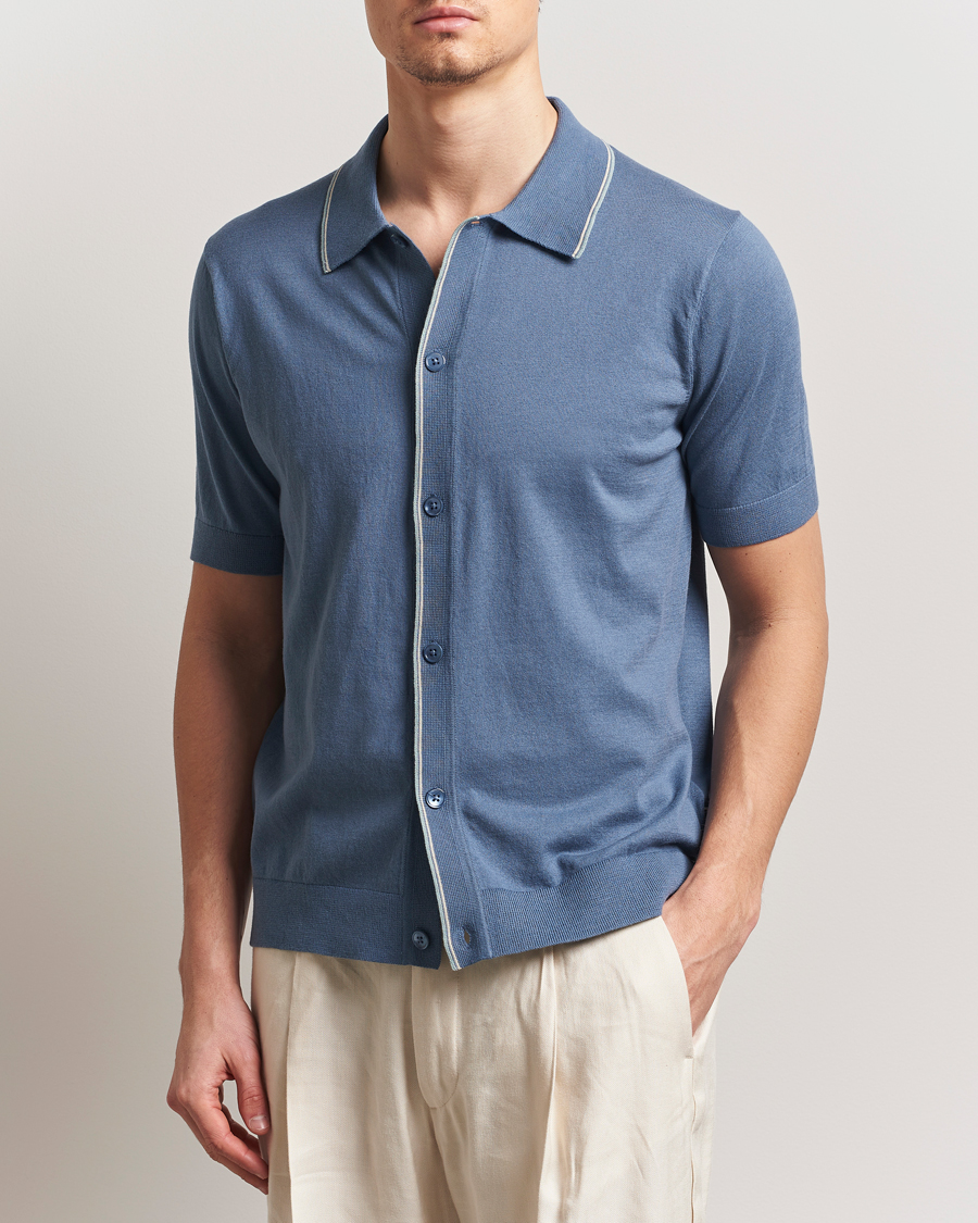 Herren | Hemden | NN07 | Nolan Paspoal Knitted Short Sleeve Shirt Bering Blue