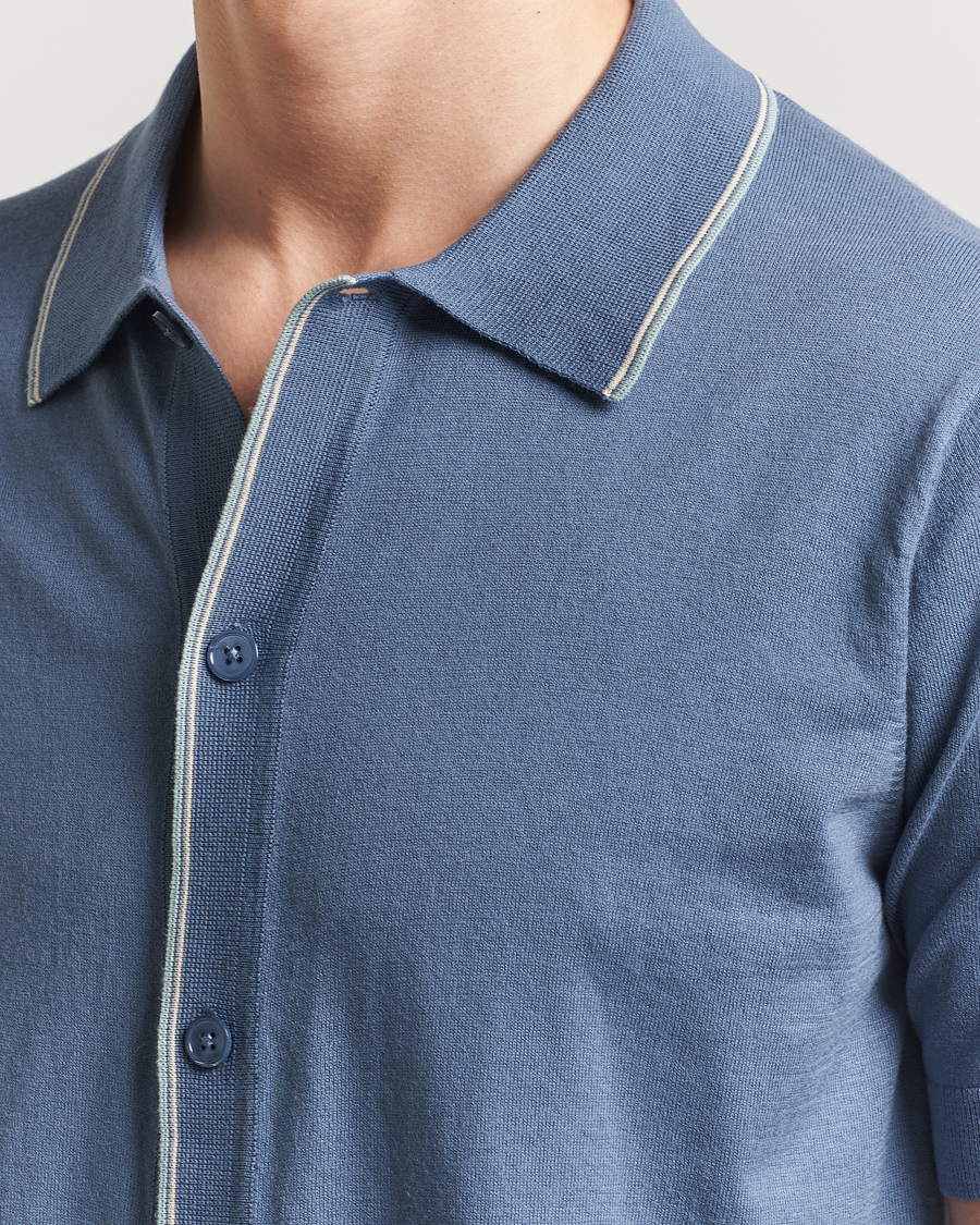 Herren | Hemden | NN07 | Nolan Paspoal Knitted Short Sleeve Shirt Bering Blue