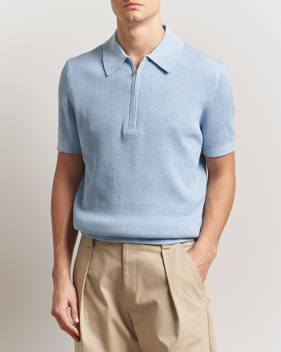 Herren | Poloshirts | NN07 | Hansie Half Zip Knitted Polo Cerulan Blue
