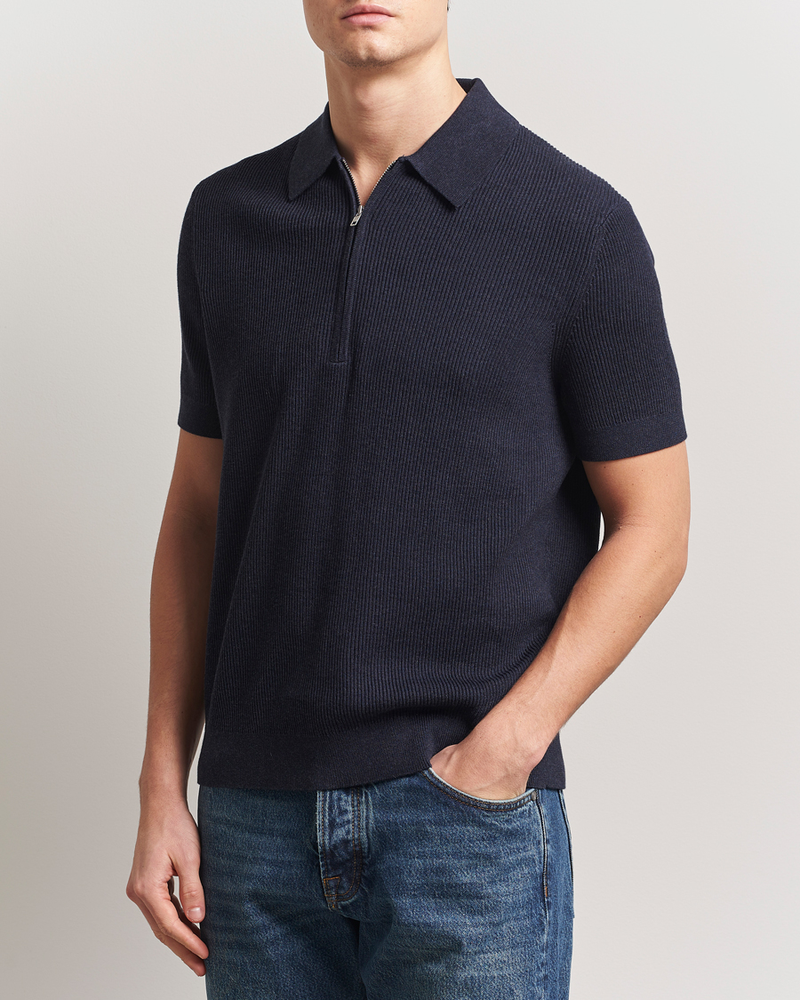 Herren | Poloshirts | NN07 | Hansie Half Zip Knitted Polo Navy Melange