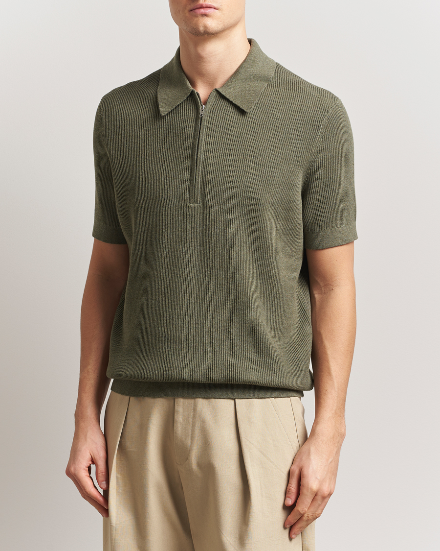 Herren | Poloshirts | NN07 | Hansie Half Zip Knitted Polo Capers Green