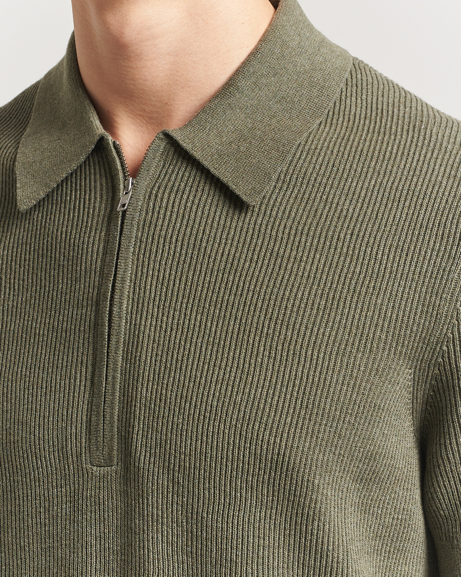 Herren | Poloshirts | NN07 | Hansie Half Zip Knitted Polo Capers Green