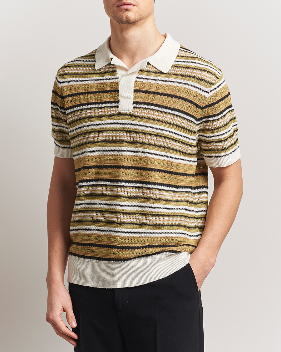 Herren | Poloshirts | NN07 | Noam Striped Knitted Polo Evergreen