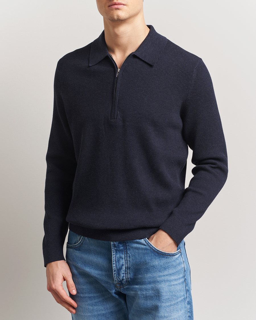 Herren | Pullover | NN07 | Hansie Ribbed Knitted Half Zip Navy Melange