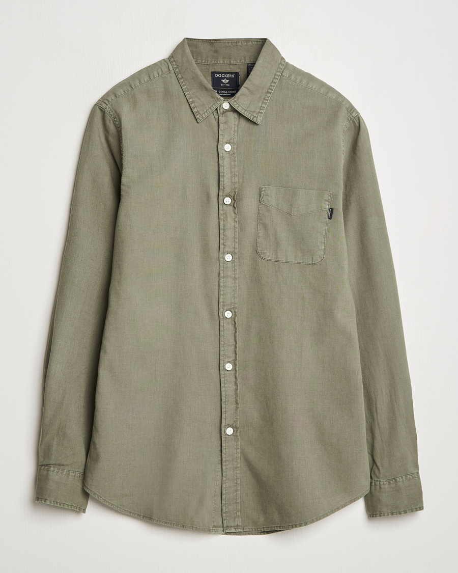 Herren | Hemden | Dockers | Slim Linen/Cotton Shirt Teal Leaf