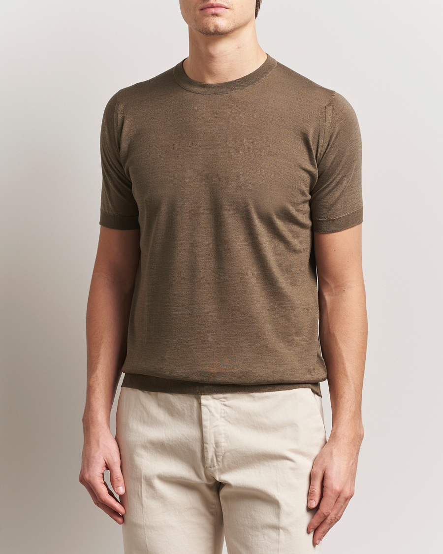 Herren | T-Shirts | John Smedley | Hilcote Wool/Sea Island Cotton T-Shirt Sepia Green