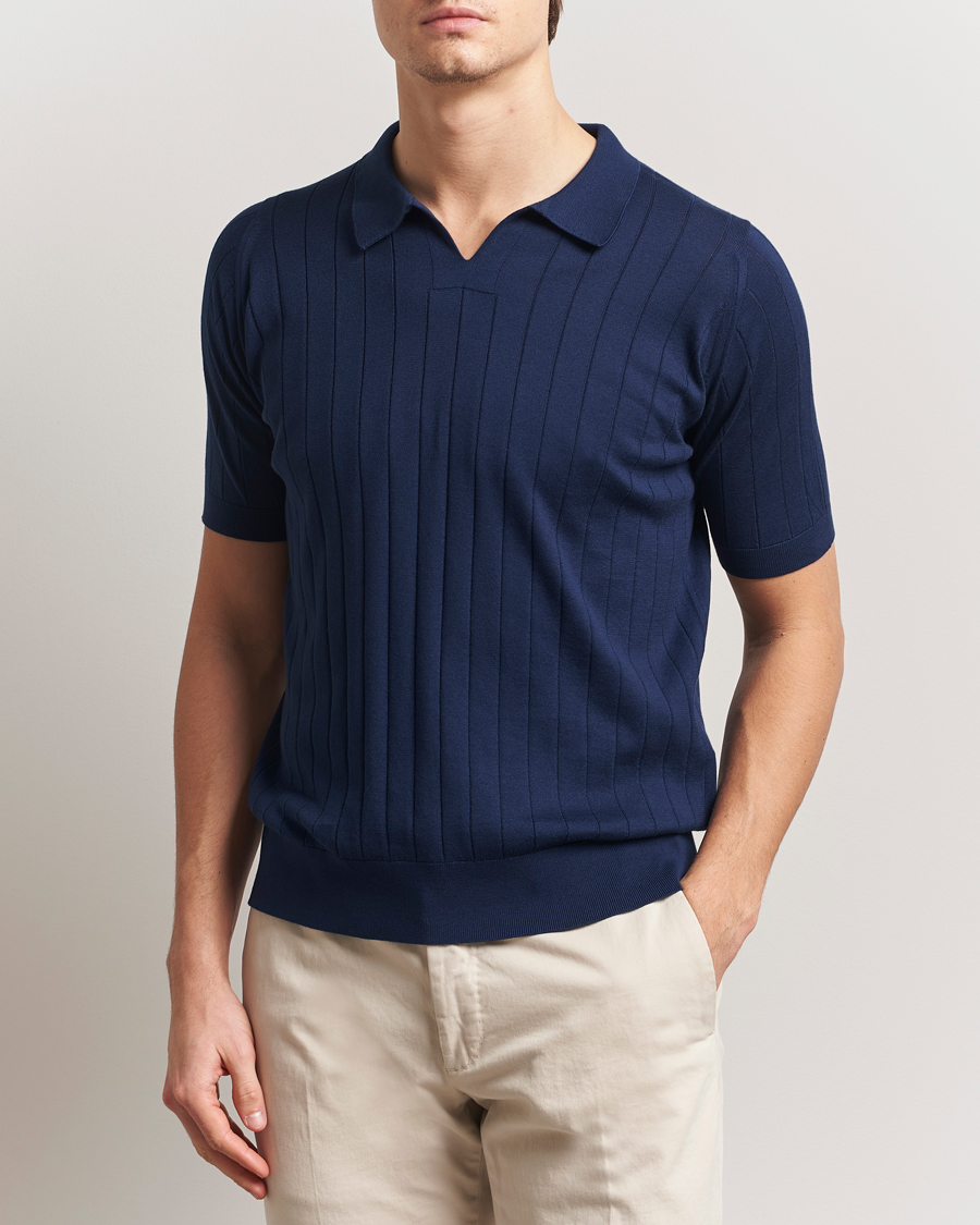 Herren | Poloshirts | John Smedley | Roper Open Collar Sea Island Polo French Navy