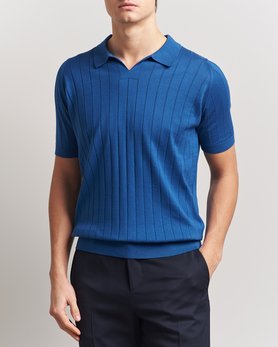 Herren | Poloshirts | John Smedley | Roper Open Collar Sea Island Polo Pacific Blue