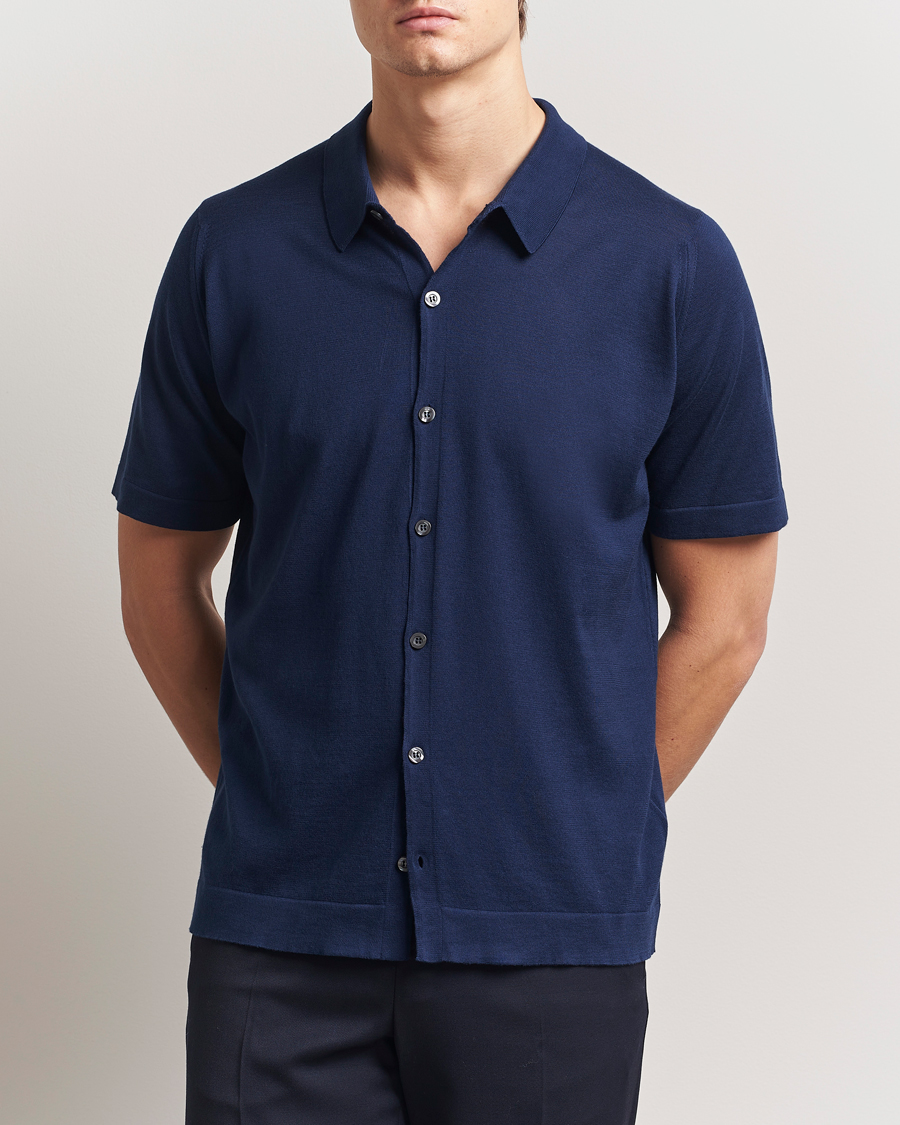 Herren | Hemden | John Smedley | Folke Sea Island Knitted Polo French Navy