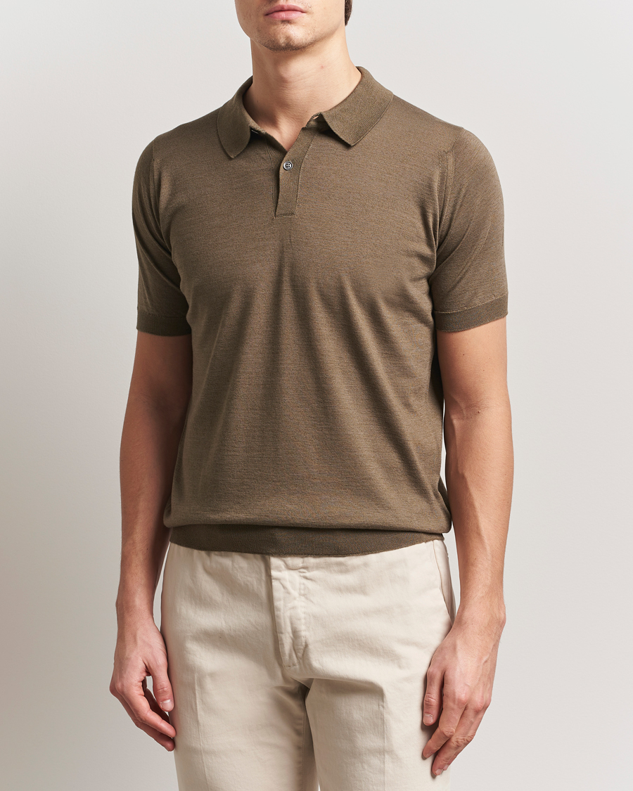Herren | Poloshirts | John Smedley | Leyburn Merino/Sea Island Cotton Polo Sepia Green