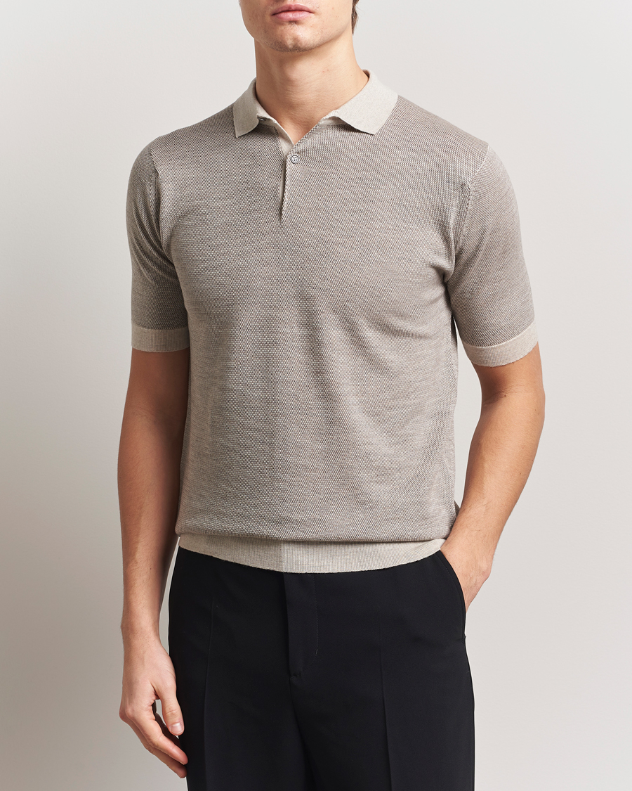 Herren | Poloshirts | John Smedley | 14 Singular Textured Polo Grey Fleece/Mushroom