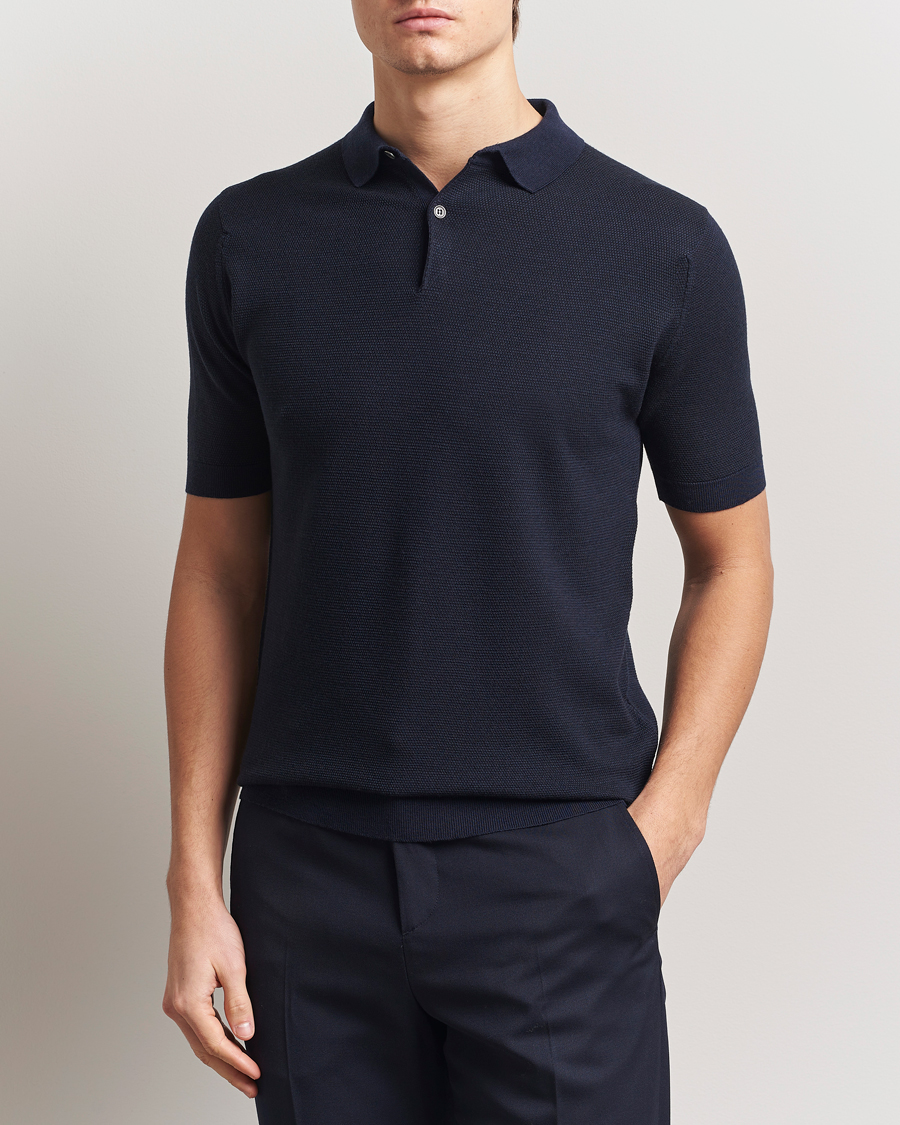 Herren | Poloshirts | John Smedley | 14 Singular Textured Polo Midnight/Black