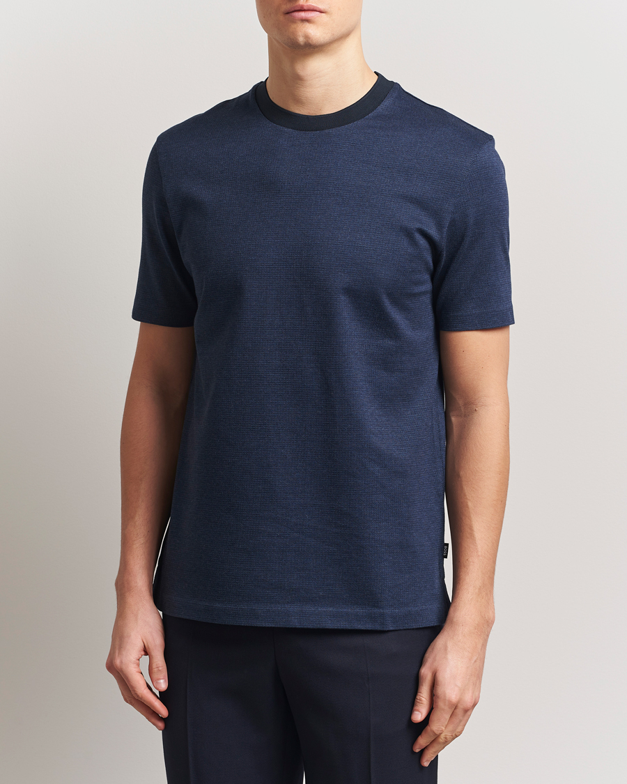 Herren | T-Shirts | BOSS BLACK | Thompson Structured T-Shirt Dark Blue