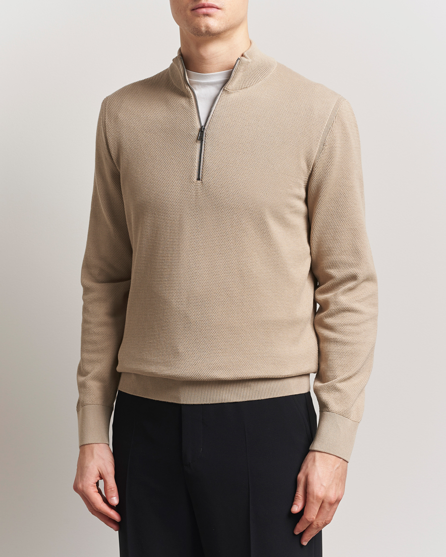 Herren | Pullover | BOSS BLACK | Ebrando Knitted Half Zip Light Beige