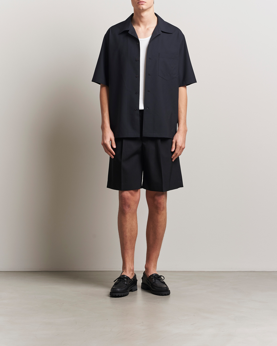 Herren | Hemden | Auralee | Open Collar Short Sleeve Shirt Navy