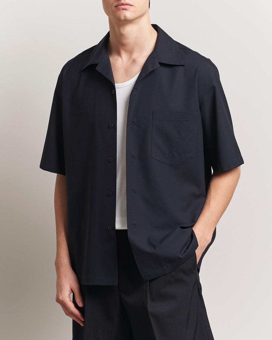 Herren | Hemden | Auralee | Open Collar Short Sleeve Shirt Navy