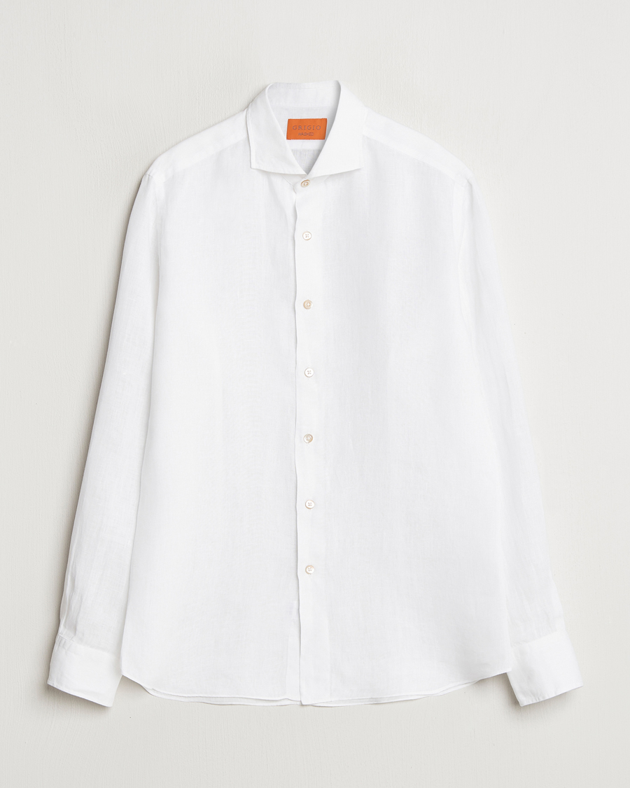 Herren | Hemden | Grigio | Linen Casual Shirt White