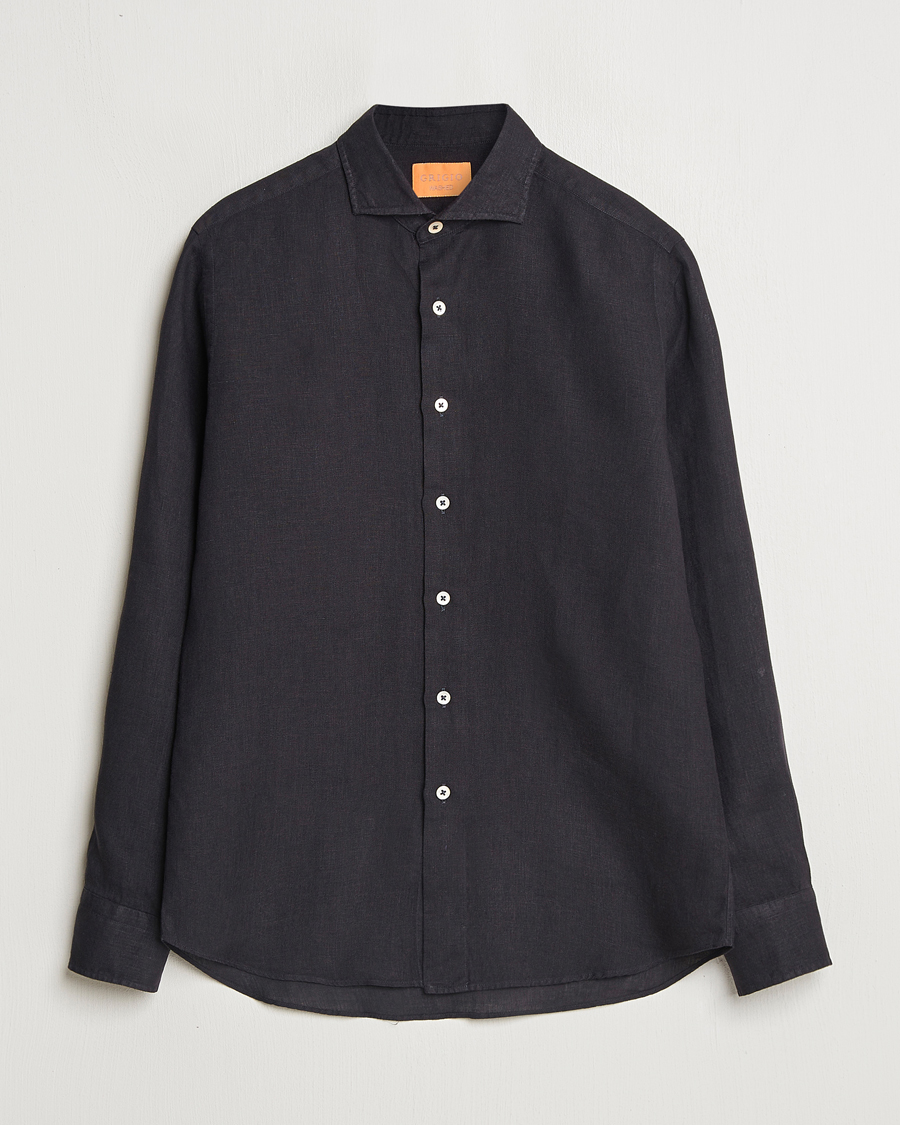 Herren | Hemden | Grigio | Linen Casual Shirt Black