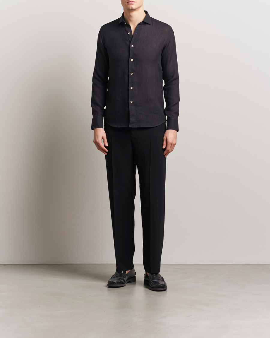 Herren | Hemden | Grigio | Linen Casual Shirt Black