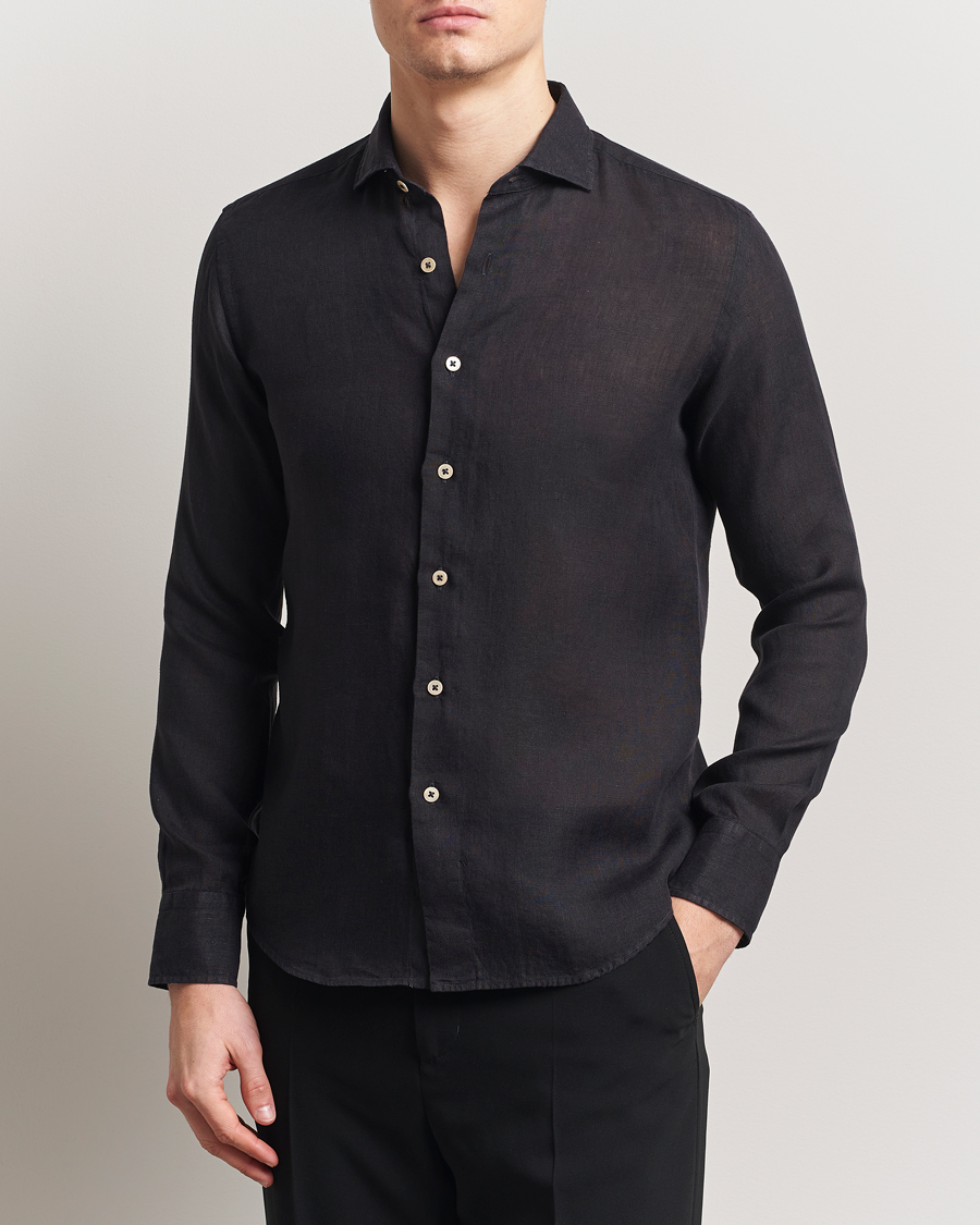 Herren | Hemden | Grigio | Linen Casual Shirt Black