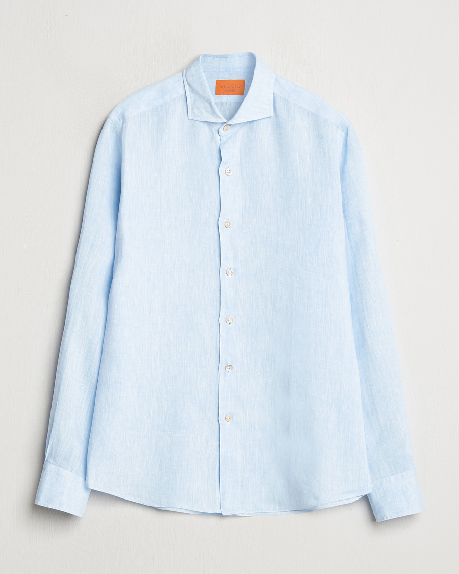 Herren | Hemden | Grigio | Linen Casual Shirt Light Blue