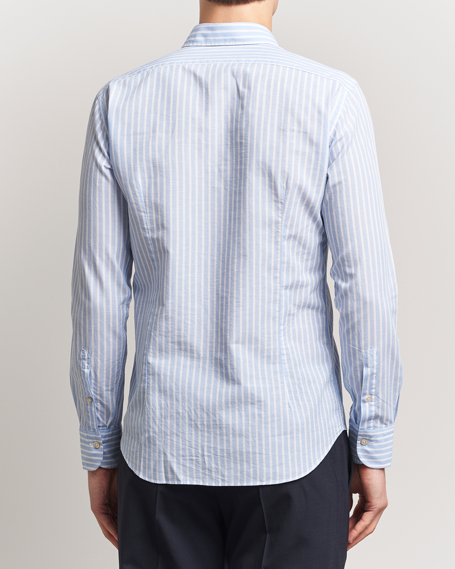 Herren | Hemden | Grigio | Cotton Linen Casual Shirt Light Blue Stripe