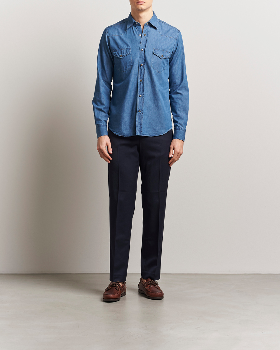 Herren | Hemden | Grigio | Western Denim Shirt Washed Indigo 43-XL