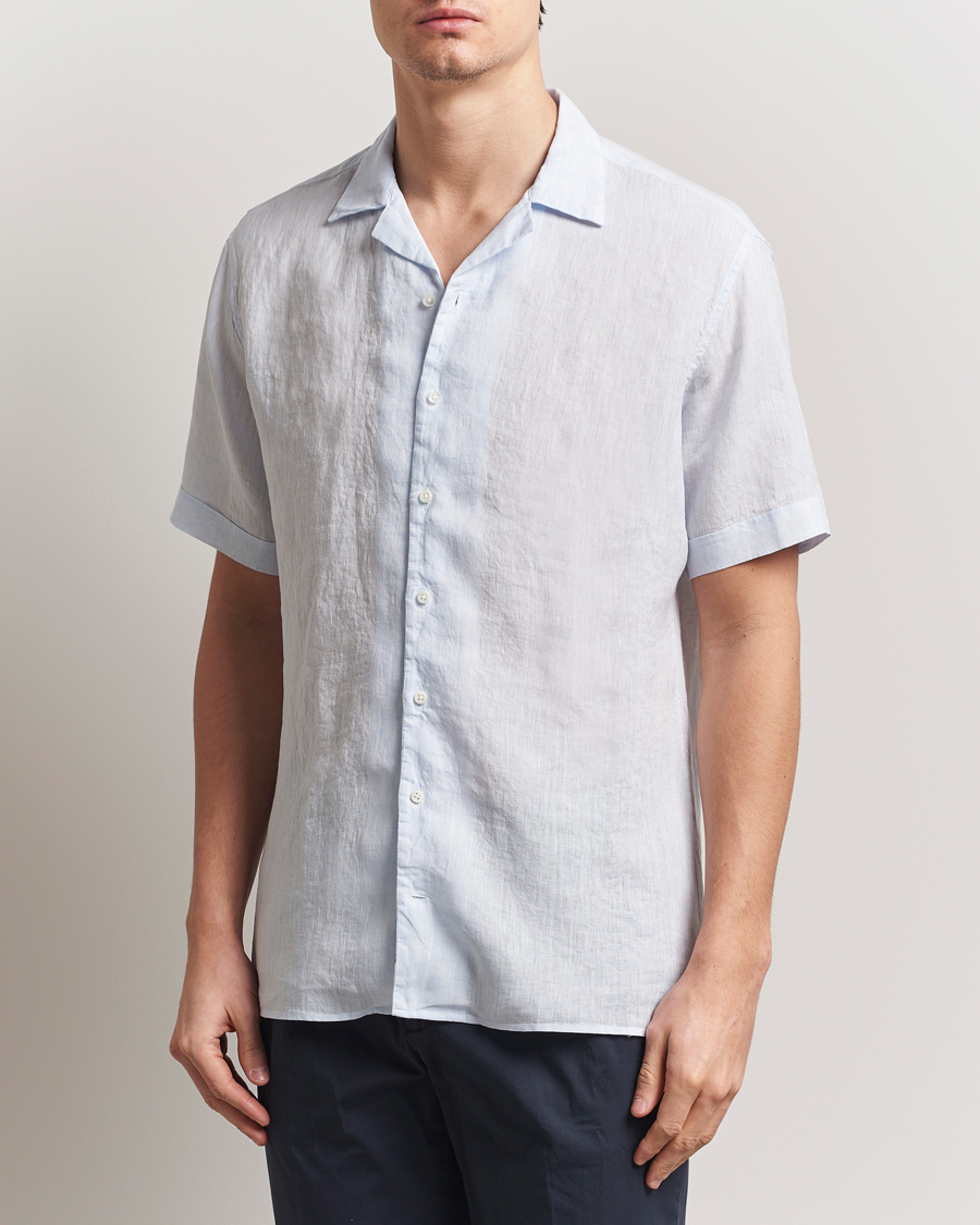 Herren | Hemden | Stenströms | Short Sleeve Linen Shirt Light Blue