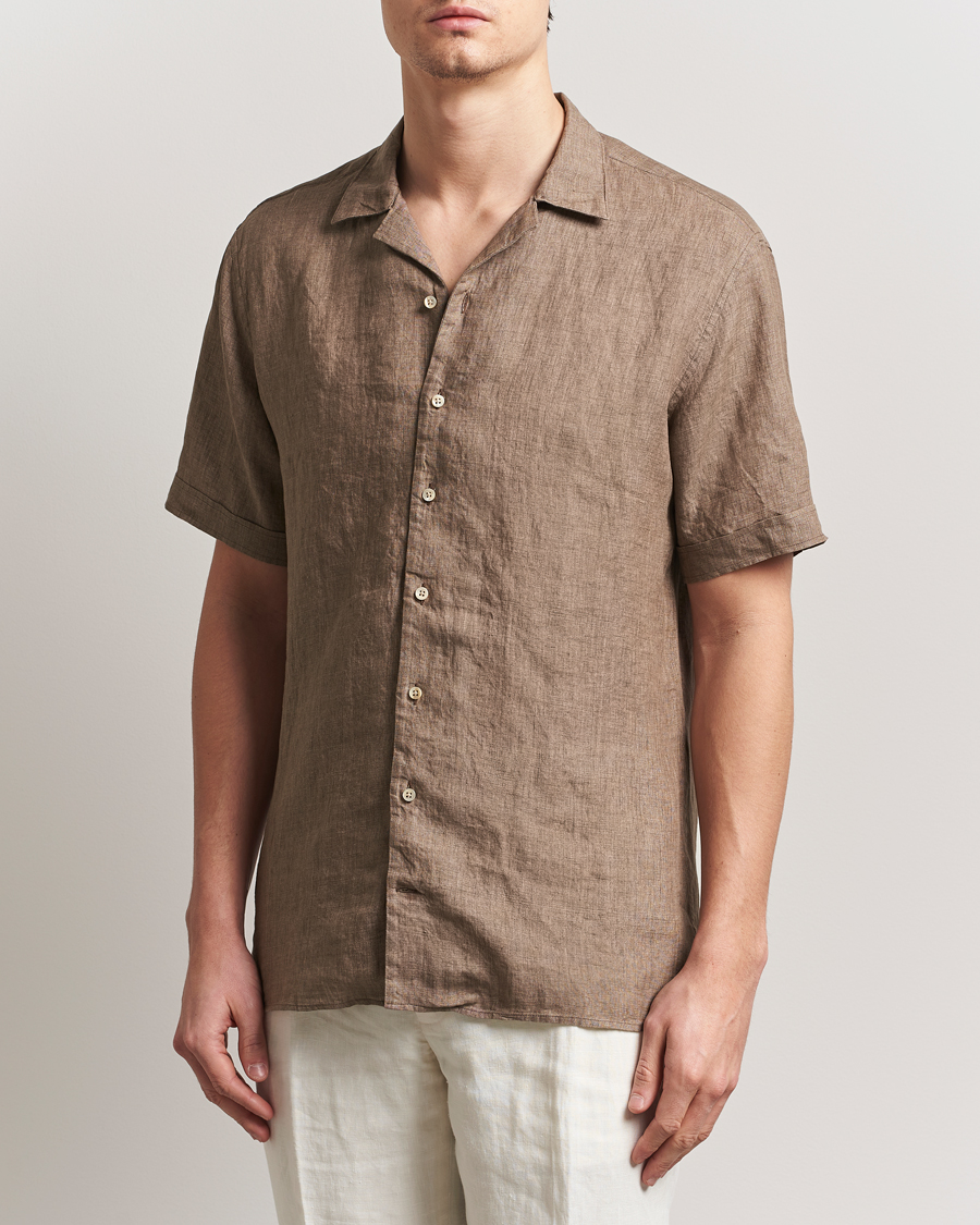 Herren | Hemden | Stenströms | Short Sleeve Linen Shirt Brown