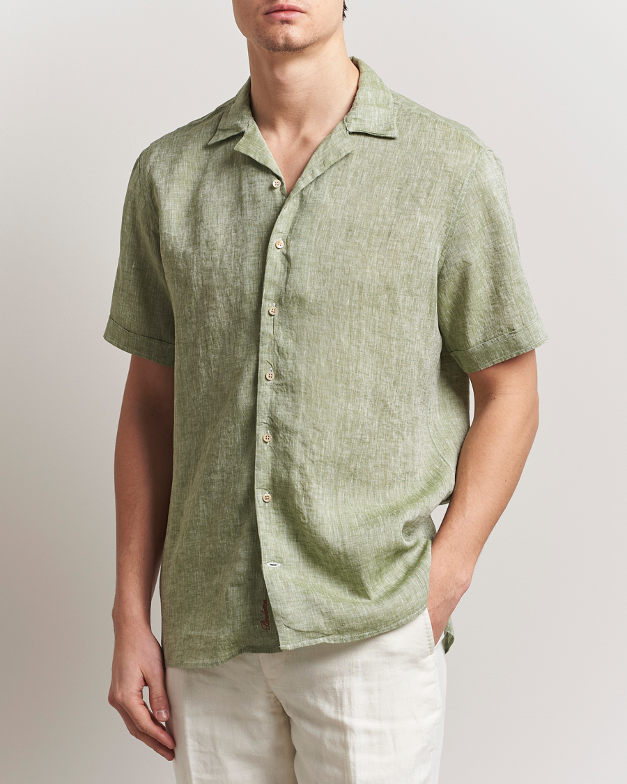 Herren | Hemden | Stenströms | Short Sleeve Linen Shirt Green