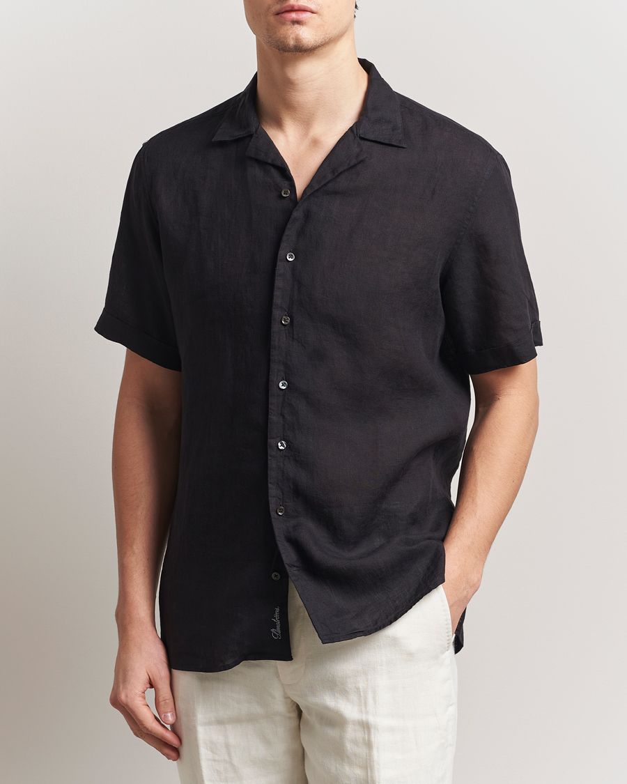 Herren | Hemden | Stenströms | Short Sleeve Linen Shirt Black