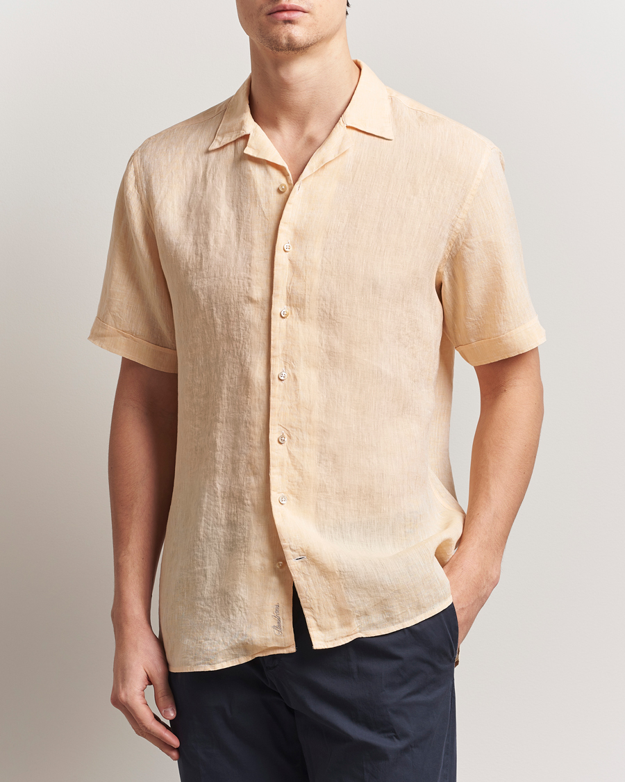 Herren | Hemden | Stenströms | Short Sleeve Linen Shirt Orange