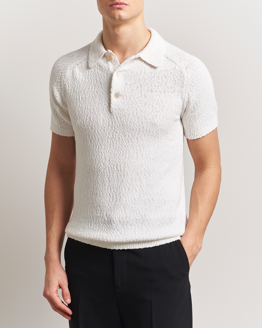 Herren | Poloshirts | Stenströms | Knitted Boucle Cotton Polo White