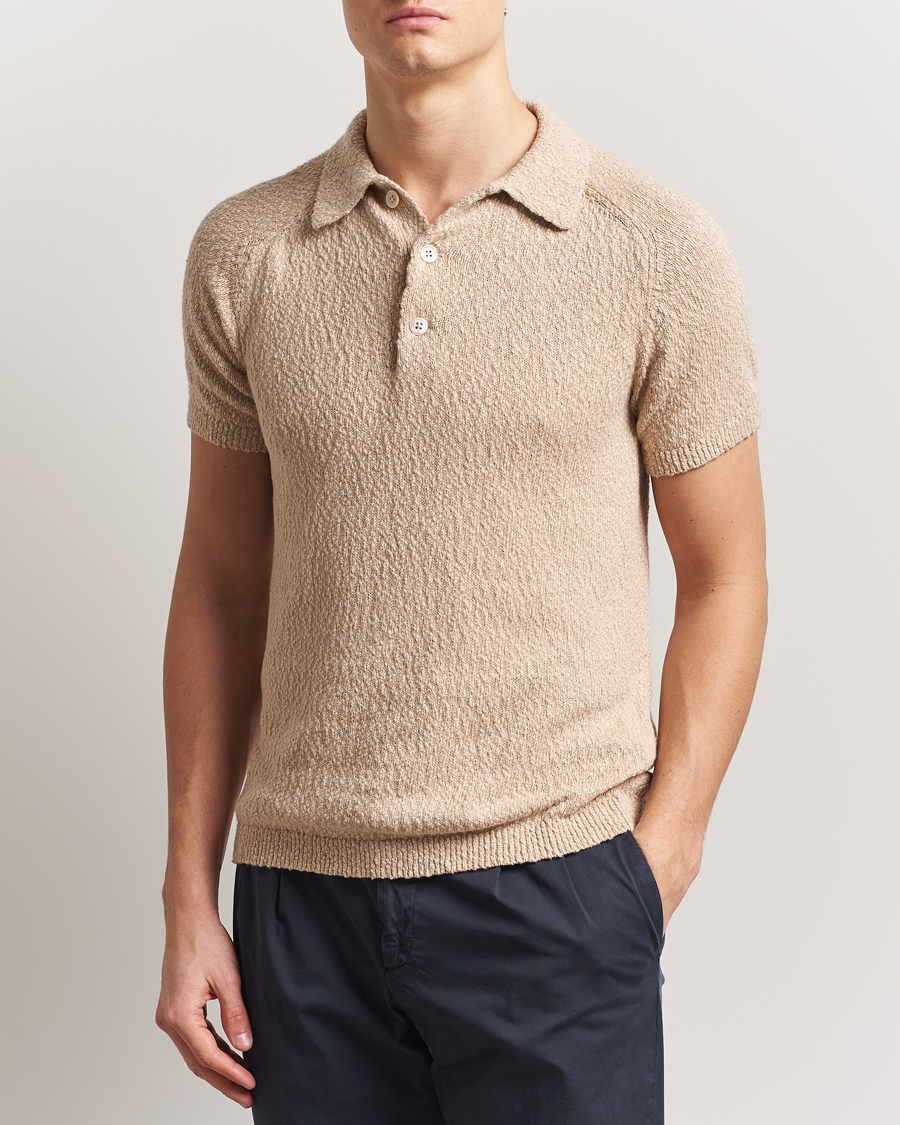 Herren | Poloshirts | Stenströms | Knitted Boucle Cotton Polo Beige