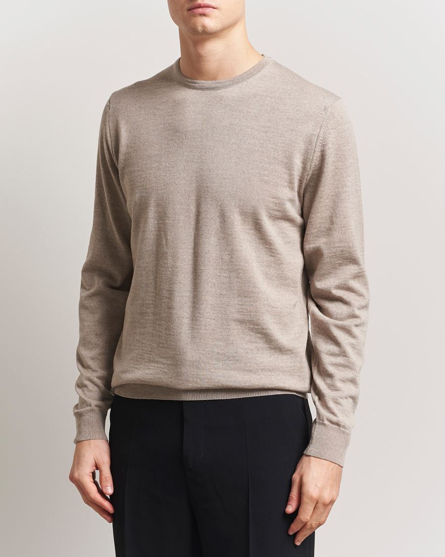 Herren | Pullover | Stenströms | Merino Patch Crew Neck Beige