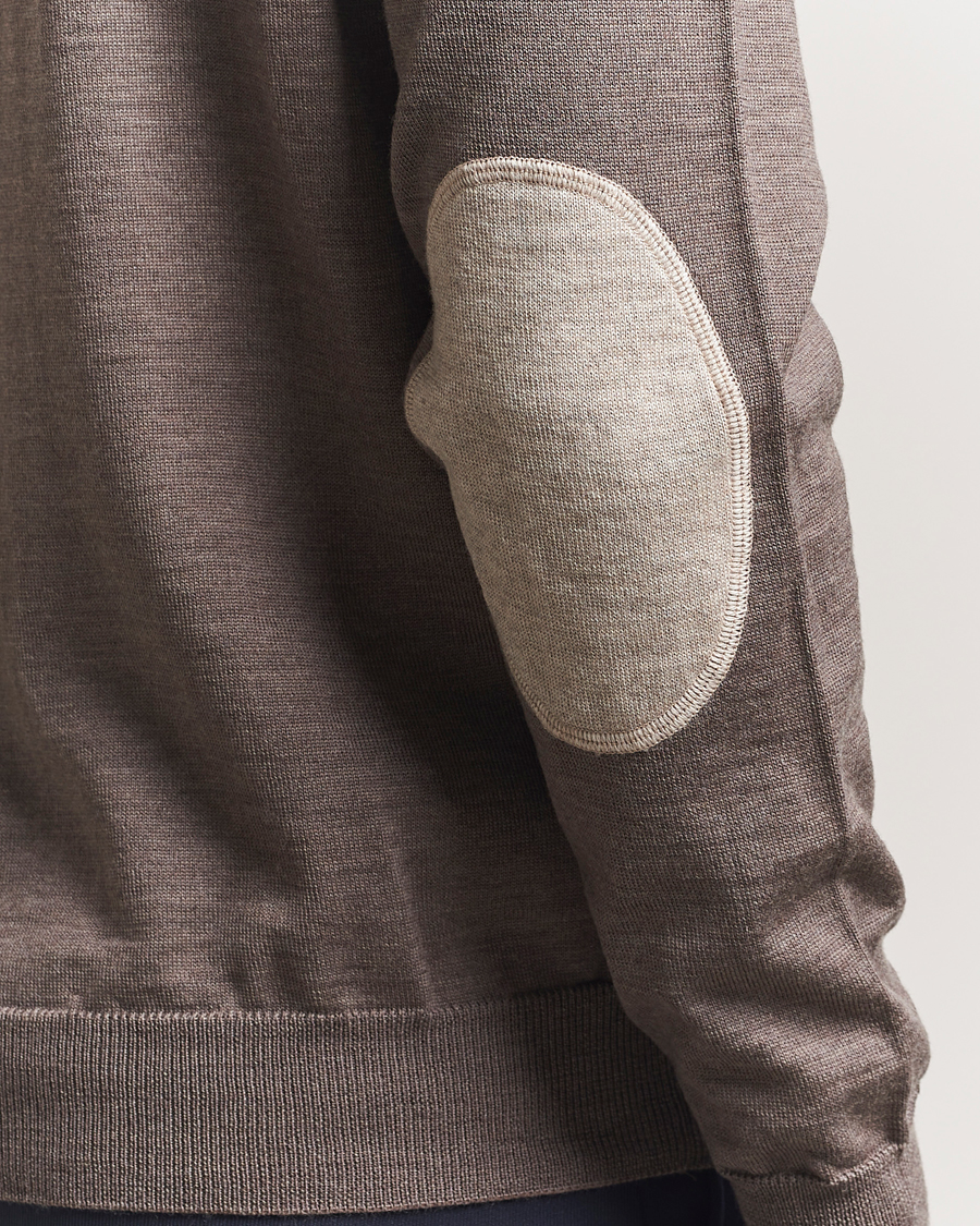 Herren | Pullover | Stenströms | Merino Patch Crew Neck Brown