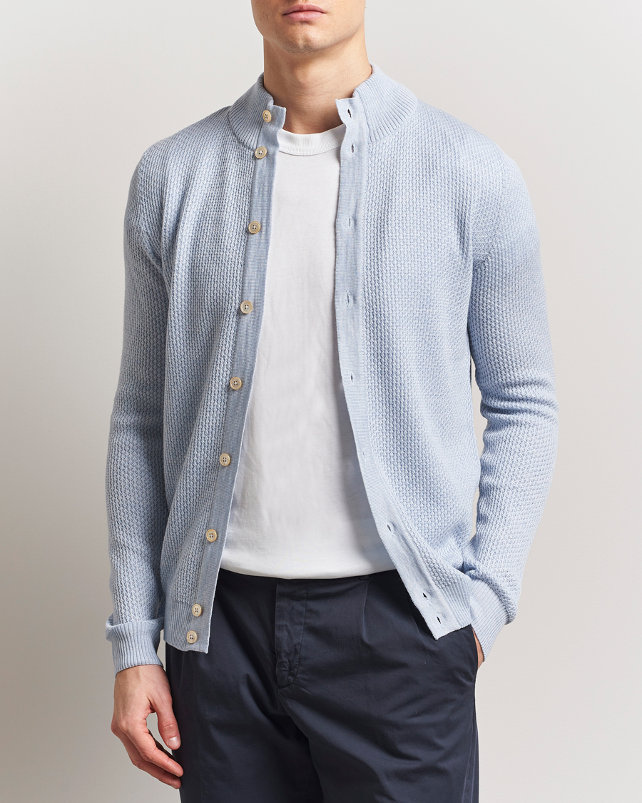 Herren | Pullover | Stenströms | Knitted Textured Merino Cardigan Light Blue