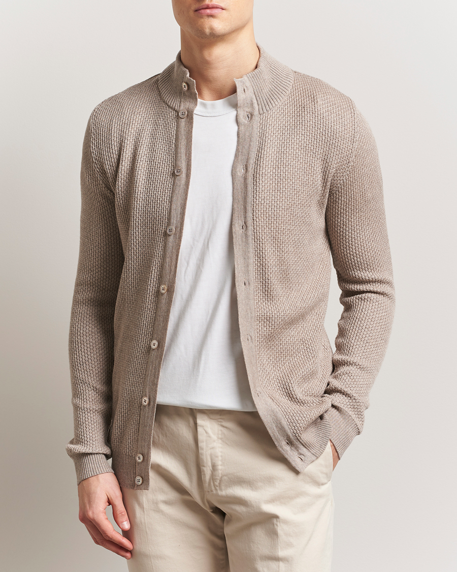 Herren | Pullover | Stenströms | Knitted Textured Merino Cardigan Beige