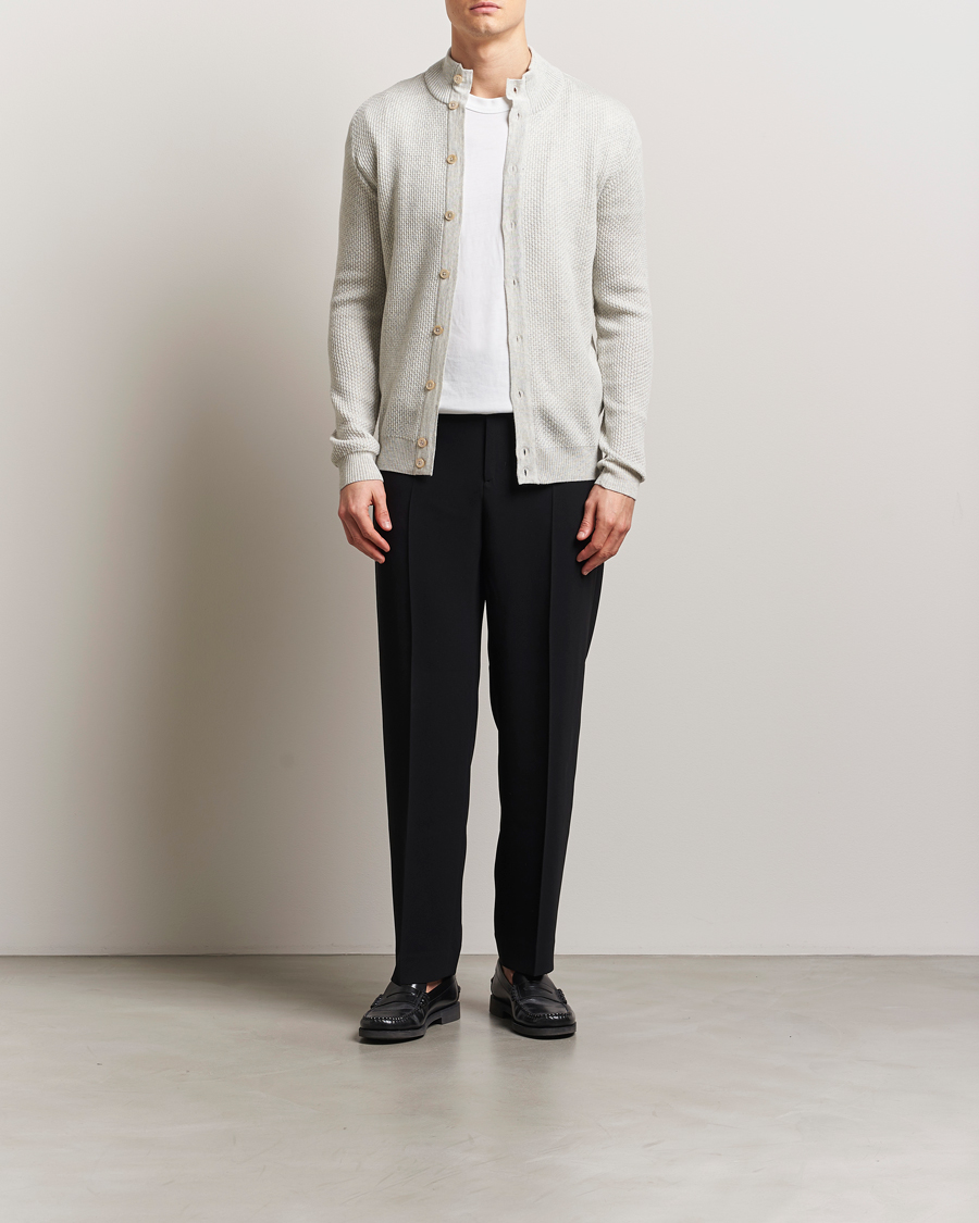 Herren | Pullover | Stenströms | Knitted Textured Merino Cardigan Grey