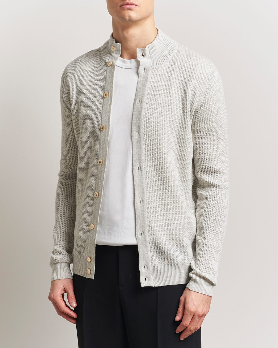 Herren | Pullover | Stenströms | Knitted Textured Merino Cardigan Grey