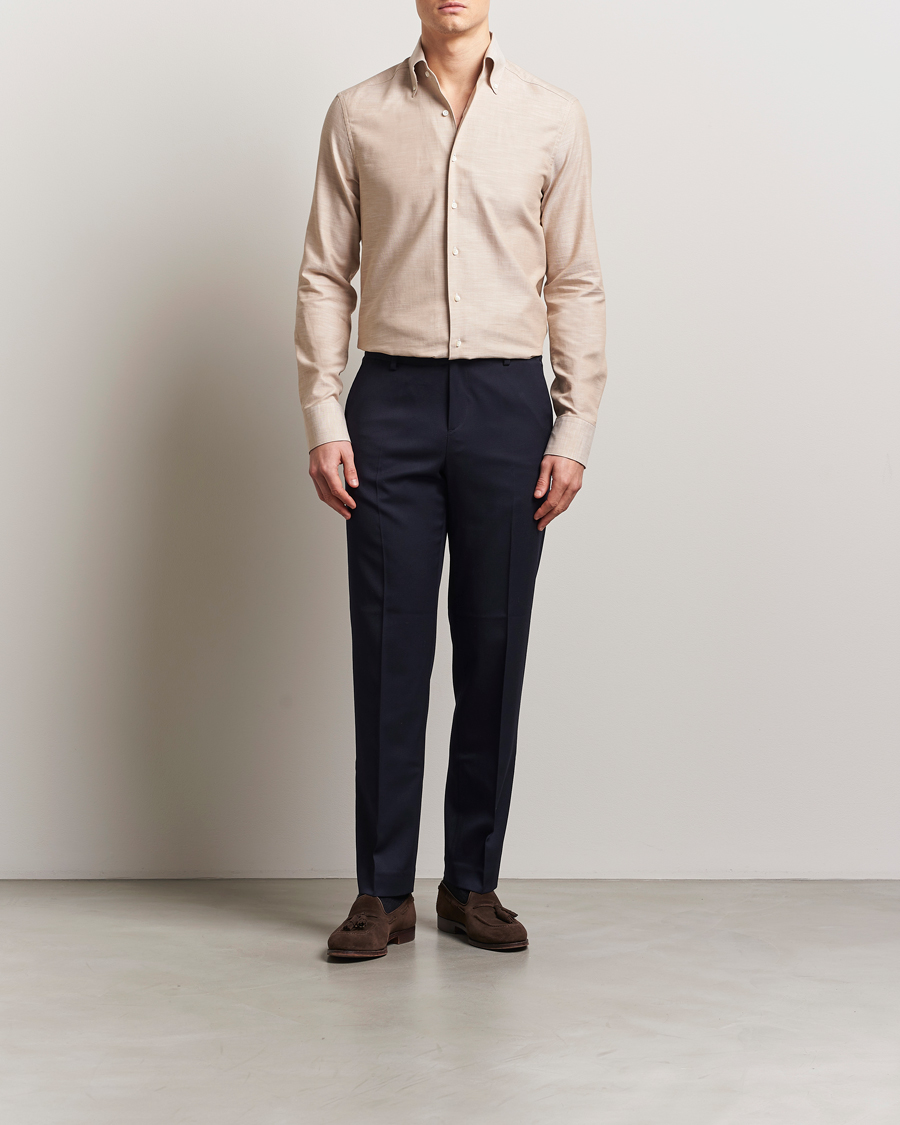 Herren | Hemden | Stenströms | Soft Cotton One Piece Button Down Shirt Beige