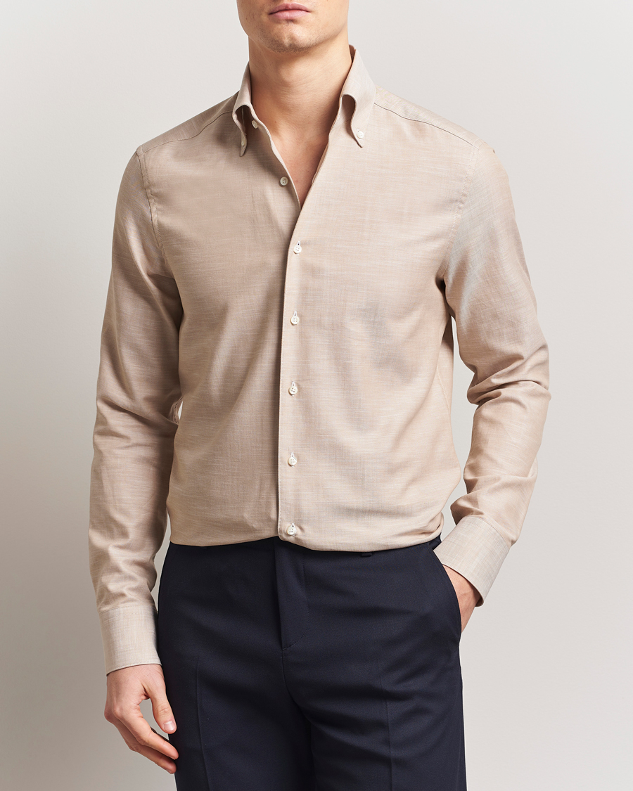 Herren | Hemden | Stenströms | Soft Cotton One Piece Button Down Shirt Beige