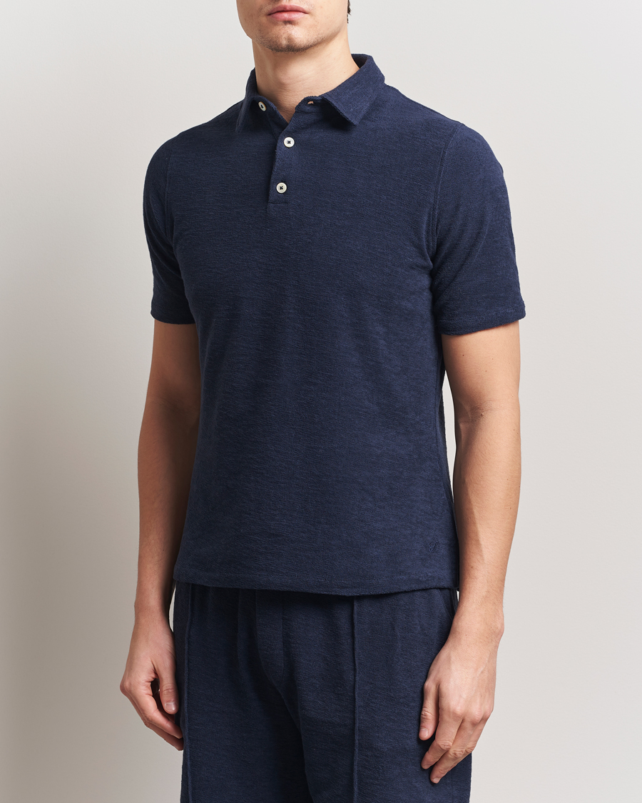 Herren | Poloshirts | Stenströms | Terry Slub Cotton Polo Navy