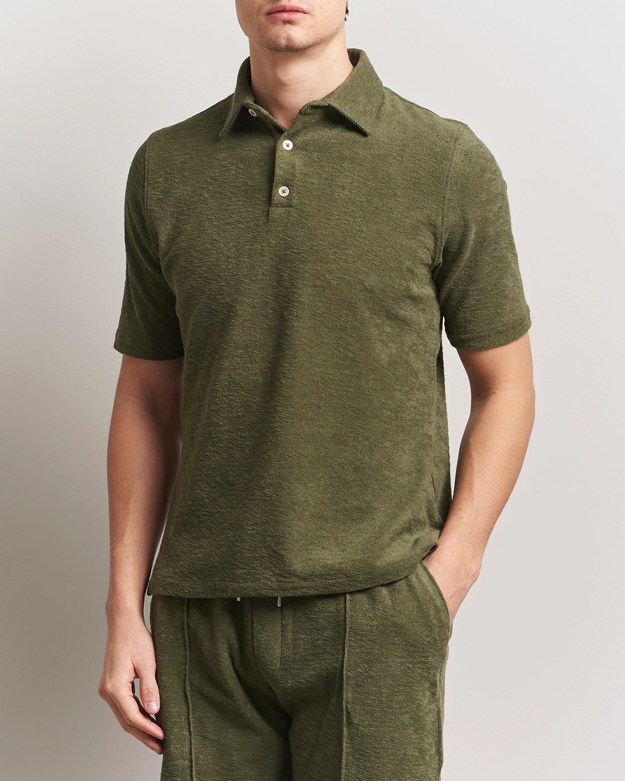 Herren | Poloshirts | Stenströms | Terry Slub Cotton Polo Green