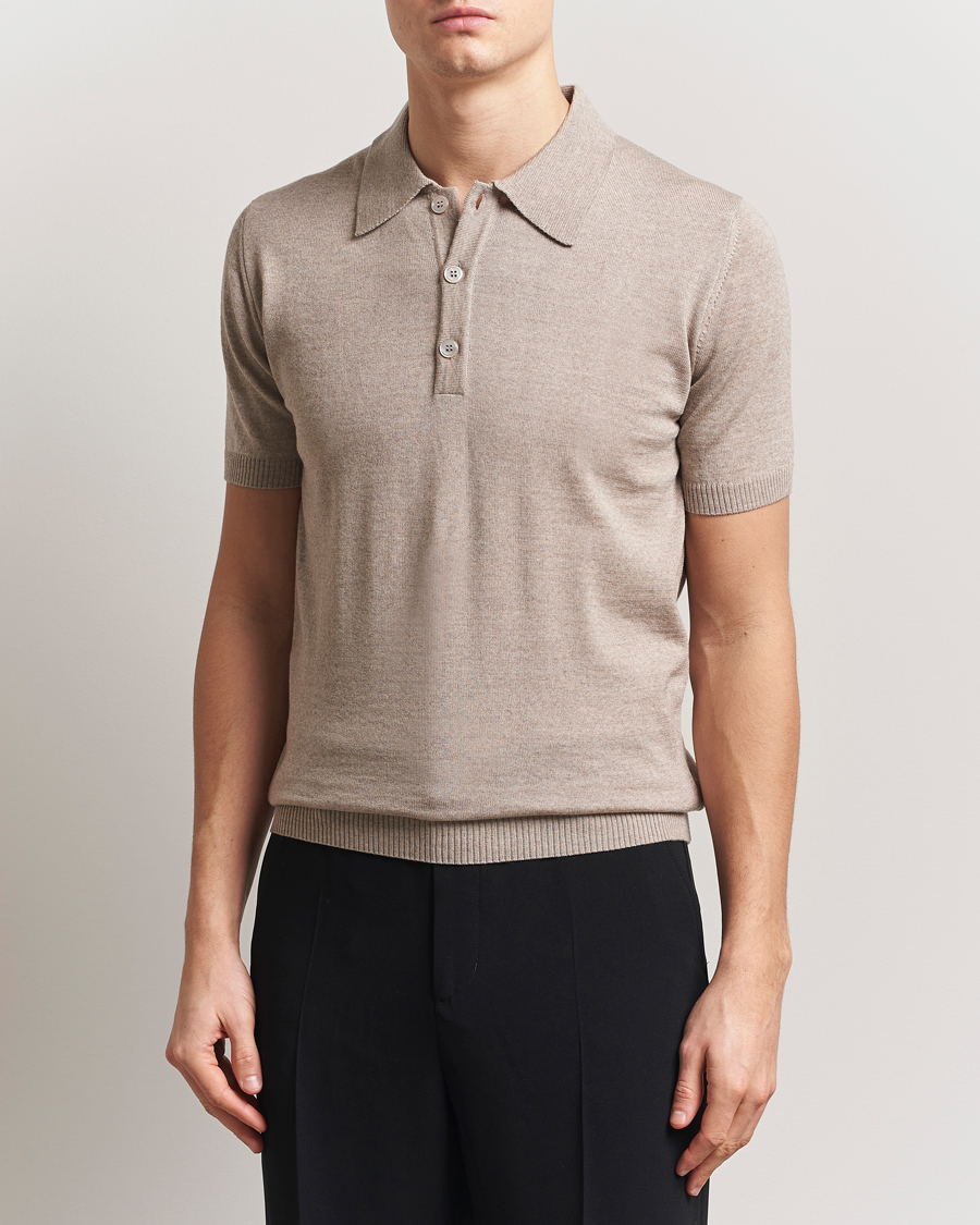 Herren | Poloshirts | Stenströms | Knitted Merino Polo Taupe