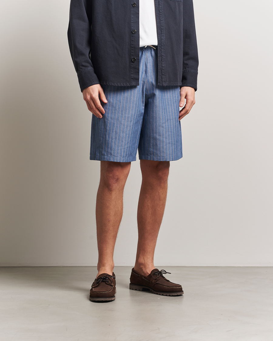 Herren | Shorts | A.P.C. | Paul Cotton/Linen Striped Drawstring Shorts Blue