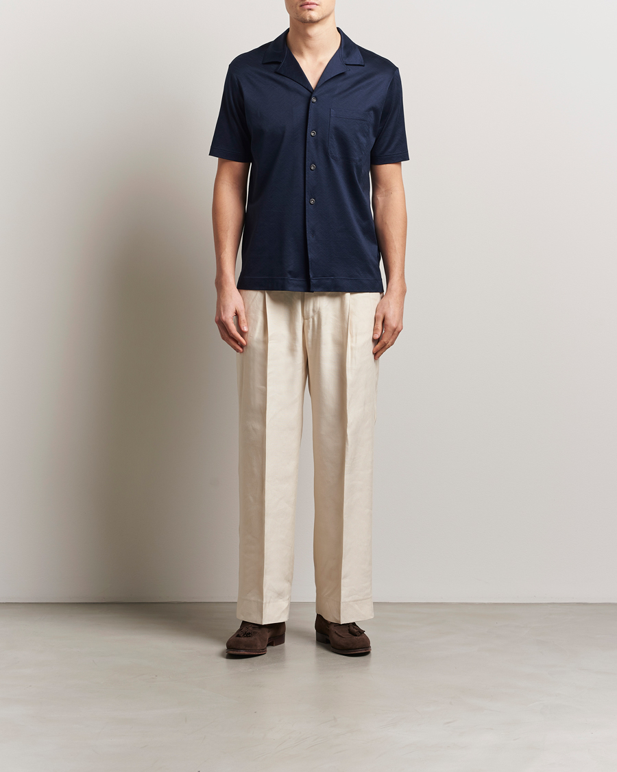 Herren | Hemden | Eton | Filo Di Scozia Short Sleeve Shirt Navy Blue