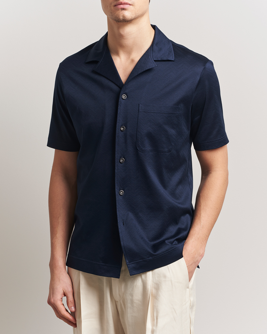 Herren | Hemden | Eton | Filo Di Scozia Short Sleeve Shirt Navy Blue