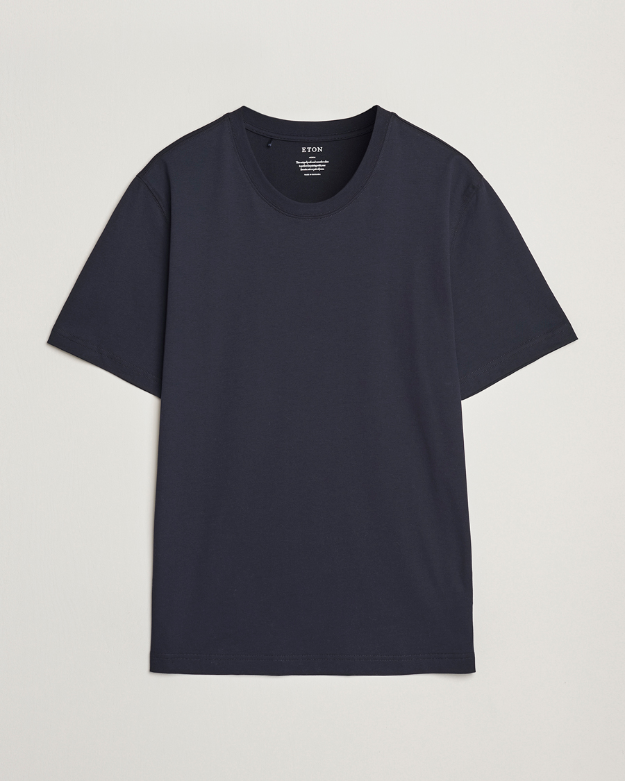Herren | T-Shirts | Eton | Mercerized Jersey Crew Neck T-Shirt Navy Blue